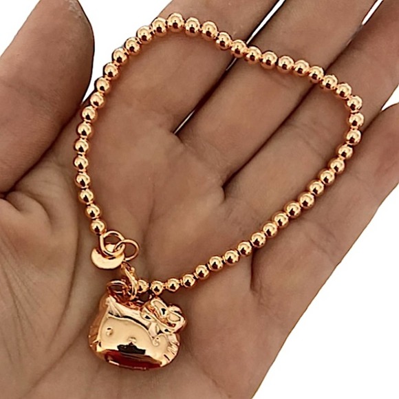 Handmade Rose Gold Hello Kitty Locket Beaded Bracelet - Picture 2 of 2